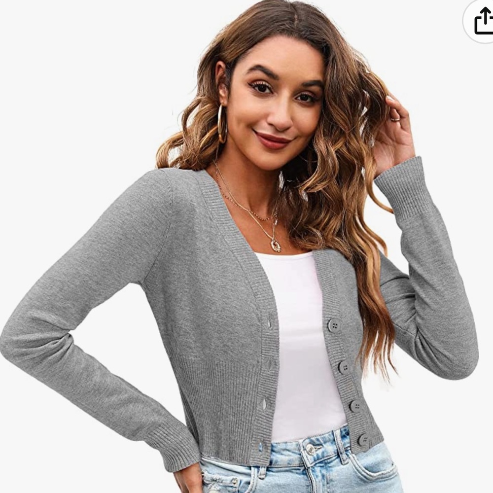 STYLEWORD Gray Cropped Cardigan Size L